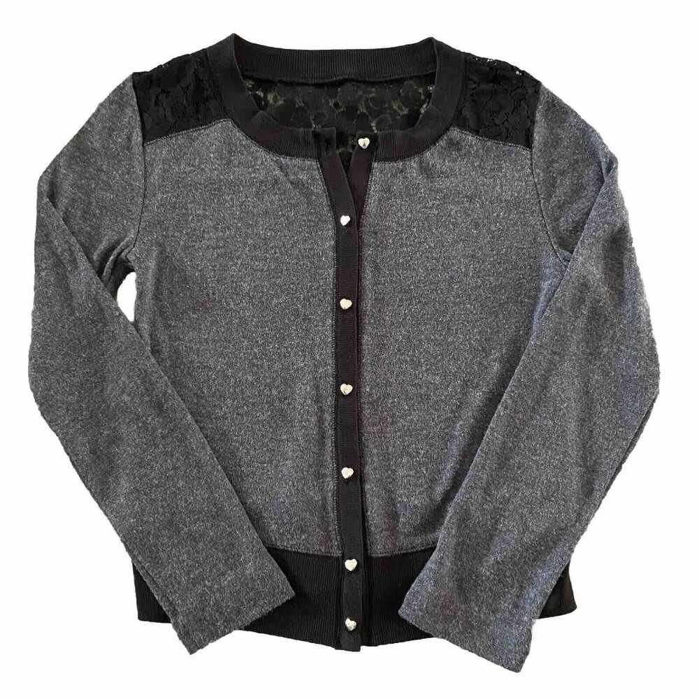 Princess Vera Wang Cardigan Sweater‎ Girls Size Medium Black Gray Lace Button Up